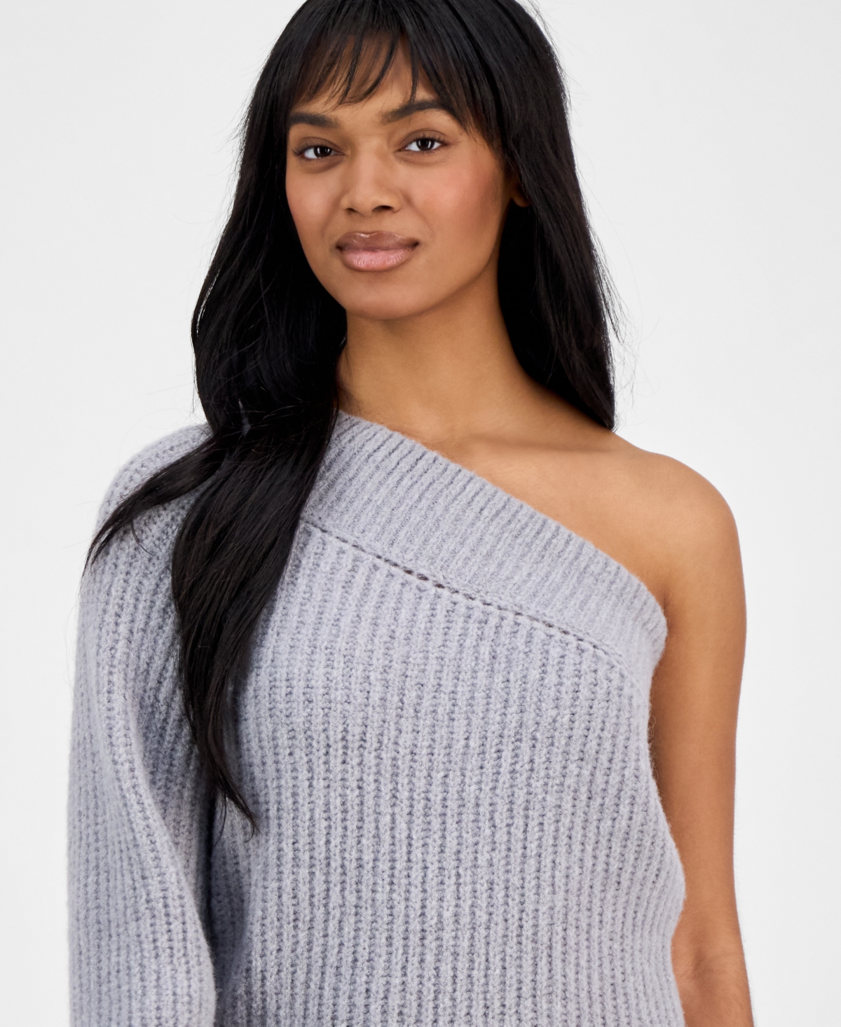 Hugo Boss Womens One-shoulder Brushed-texture Stretch-knit Jumper Medium Grey In Med Gray