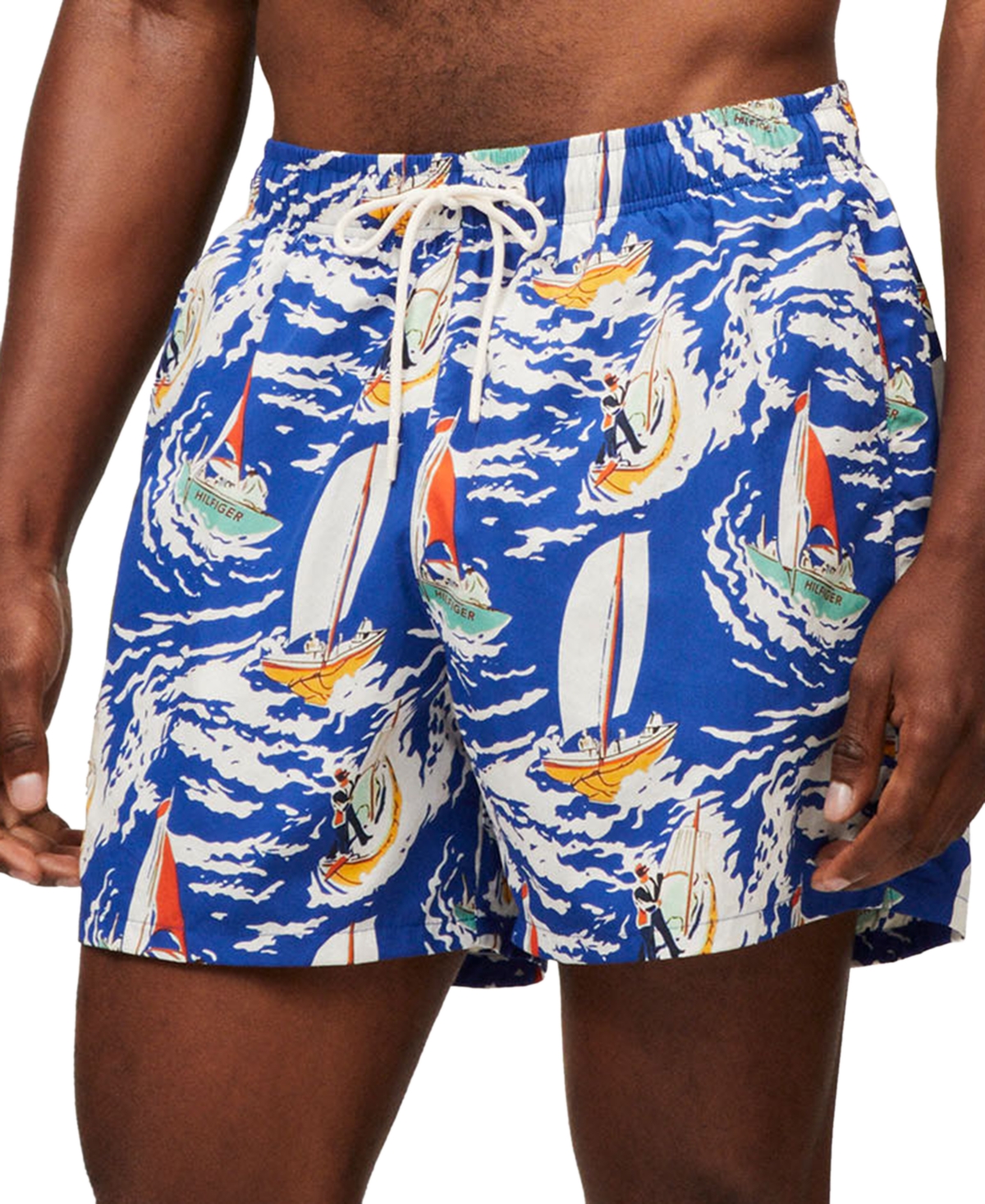 Tommy Hilfiger Men's Print Drawstring 5" Swim Trunks In Tropical Conversational