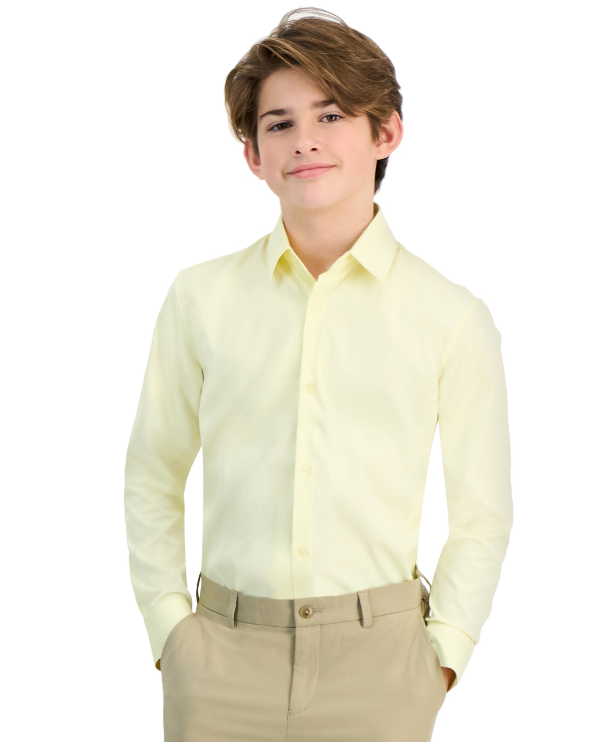 Michael Kors Big Boys Solid Button-up Shirt In Yellow
