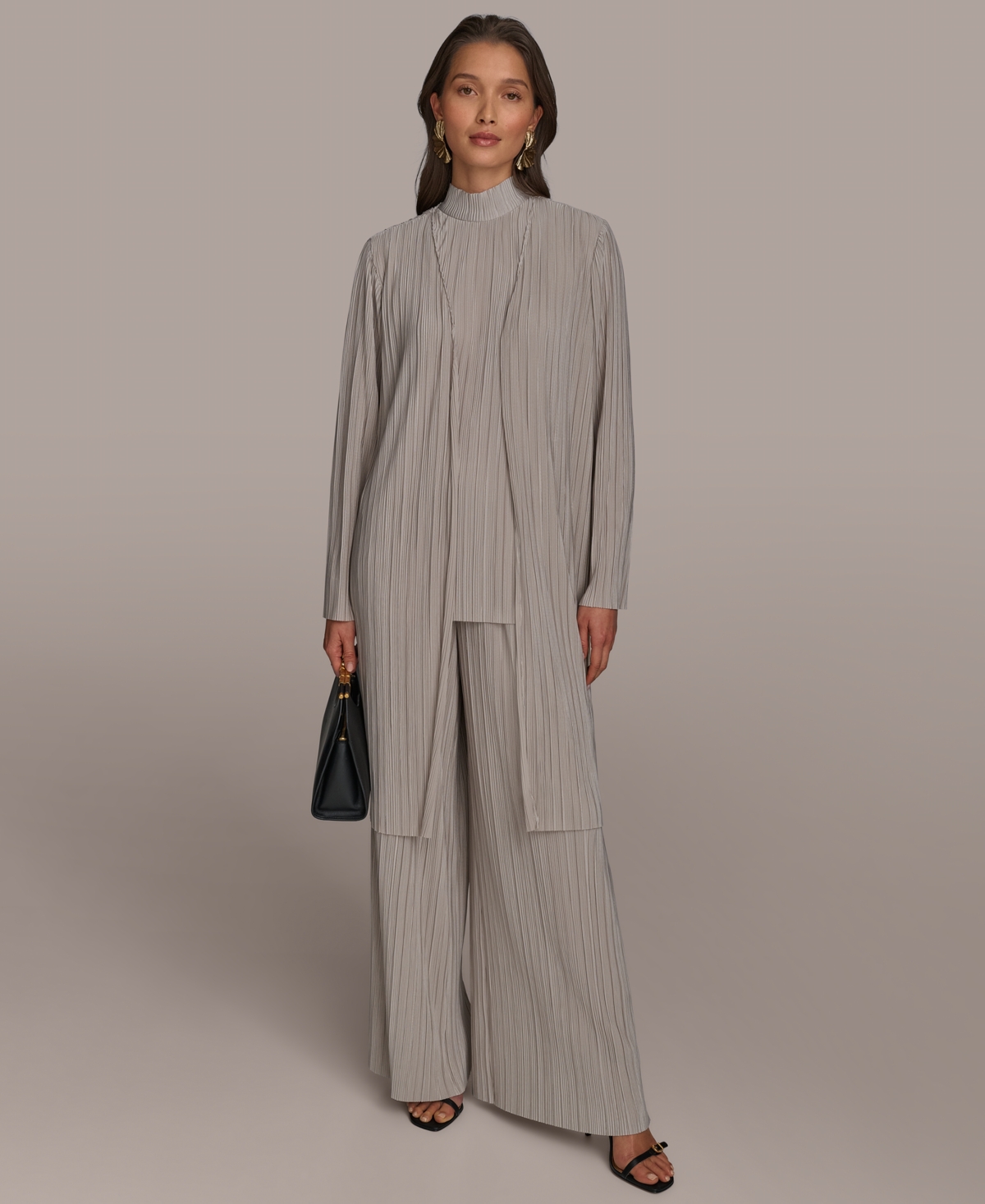 Shop Donna Karan Women's Open-front Plisse Cardigan In Clay