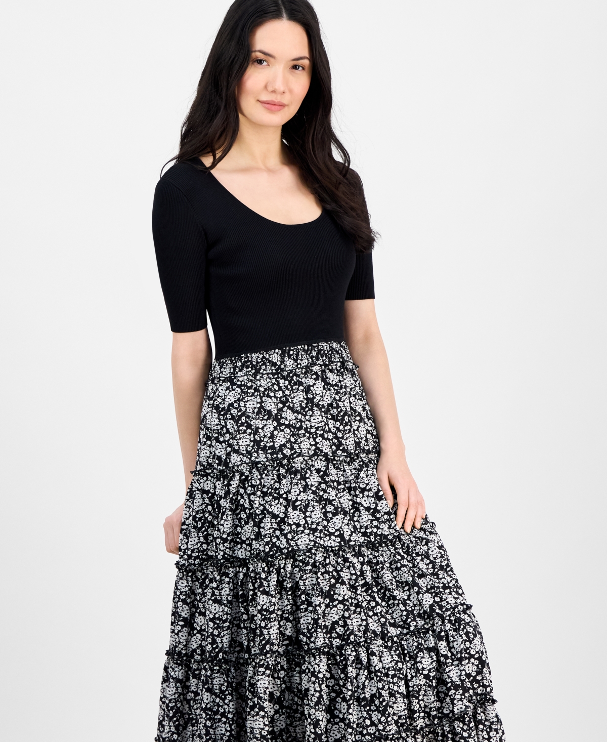 T Tahari Women's Scoop-Neck Mixed Media Dress