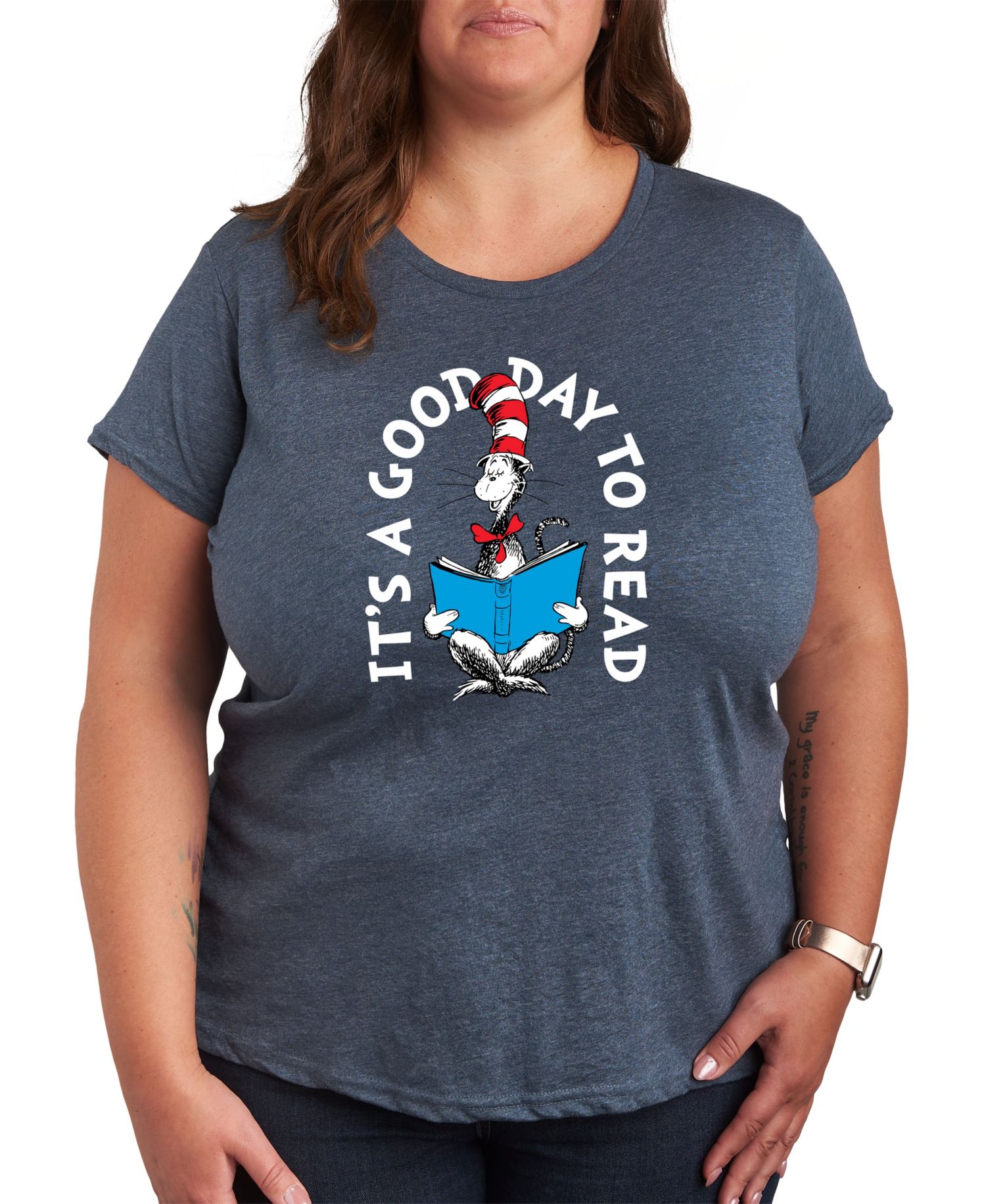 Trendy Plus Size Dr. Seuss Good Day to Read Graphic Crewneck T-Shirt