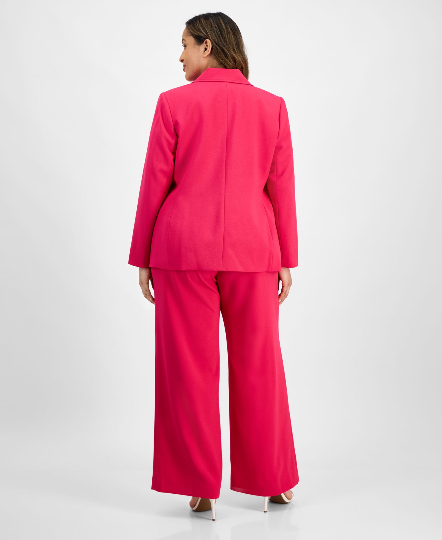Plus Size Single-Button Crepe Blazer, Knit T-Shirt & Wide-Leg Pants