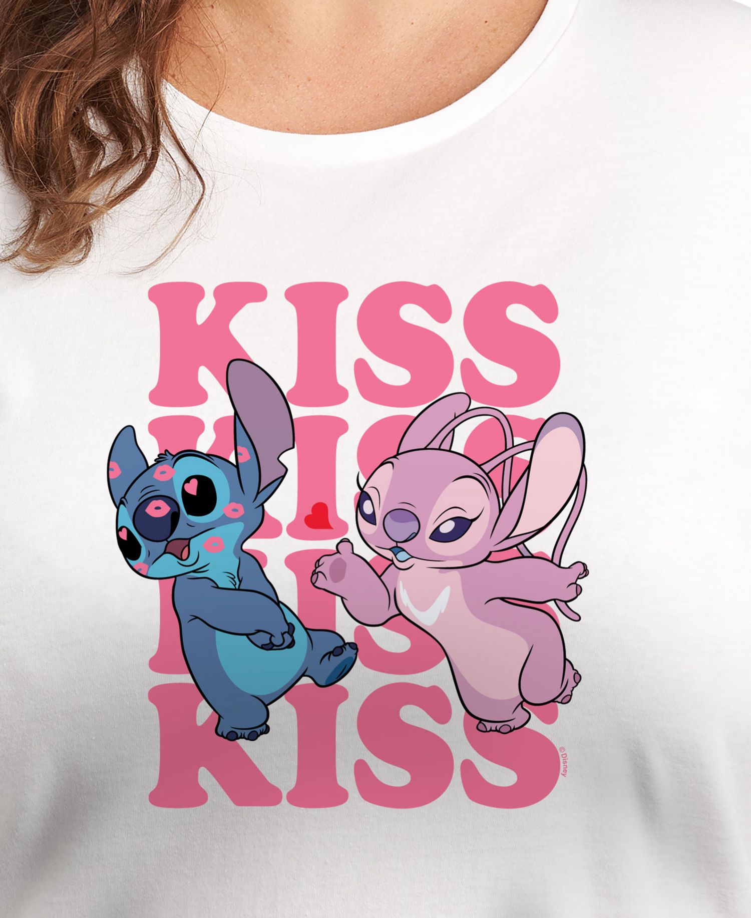 Plus Size Stitch Valentines Day Kiss Kiss Kiss Graphic Crew Neck T-Shirt