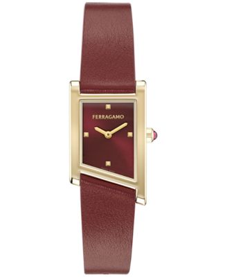 Ferragamo - Women's Swiss Asymetrique Burgundy Leather Strap Watch 22x36mm