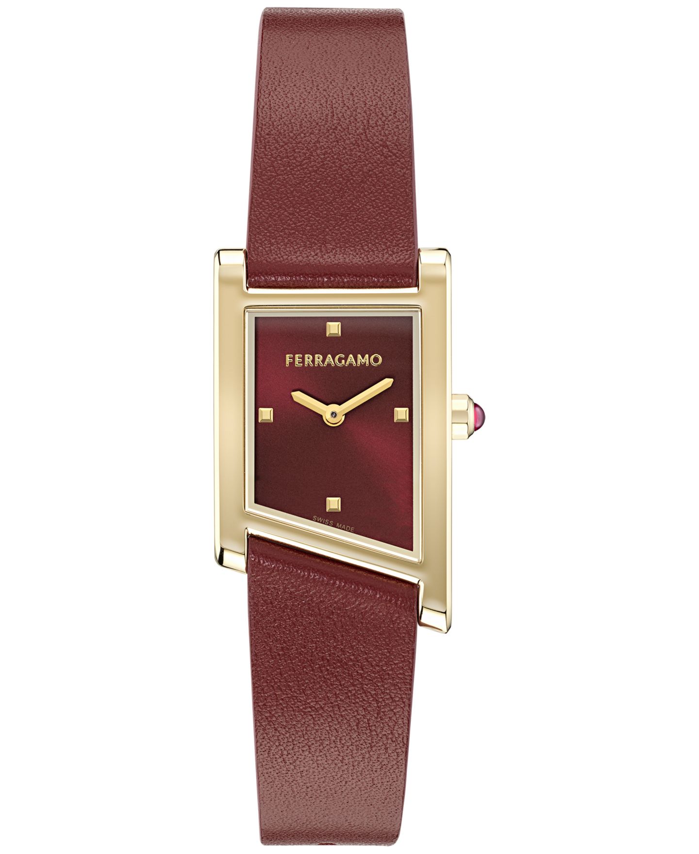 Женские часы Ferragamo Swiss Asymetrique Burgundy Leather Strap Watch 22x36mm — фото 1