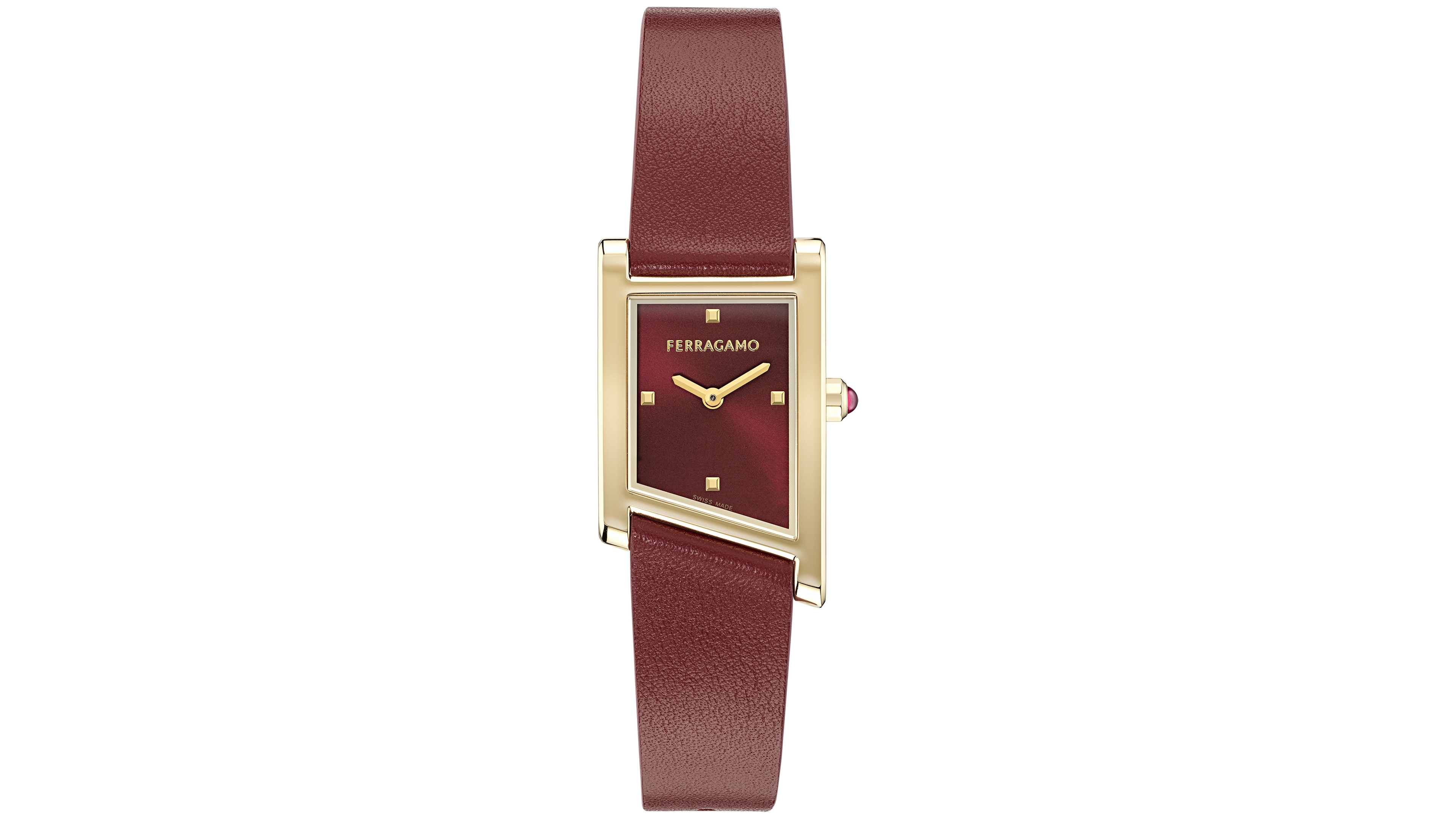 Ferragamo Women's Swiss Asymetrique Burgundy Leather Strap Watch 22x36mm