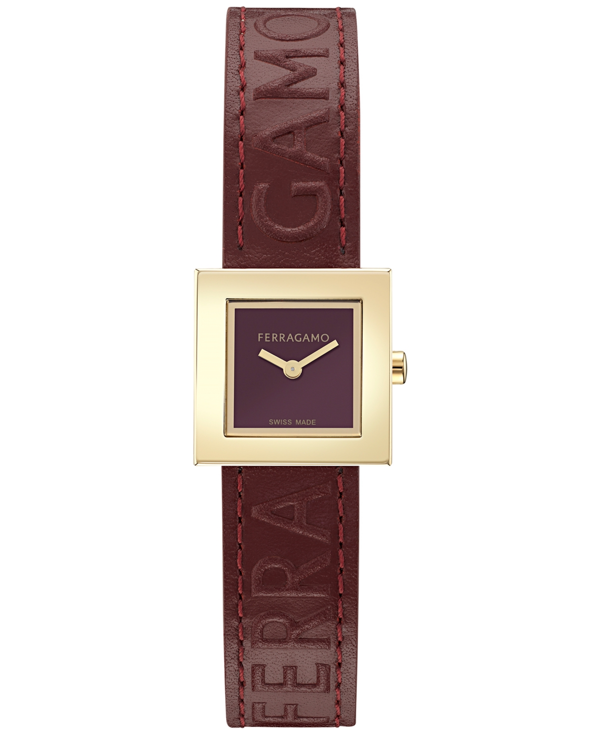 Ferragamo Women's Swiss Portrait Burgundy Leather Strap Watch 20mm In Gold