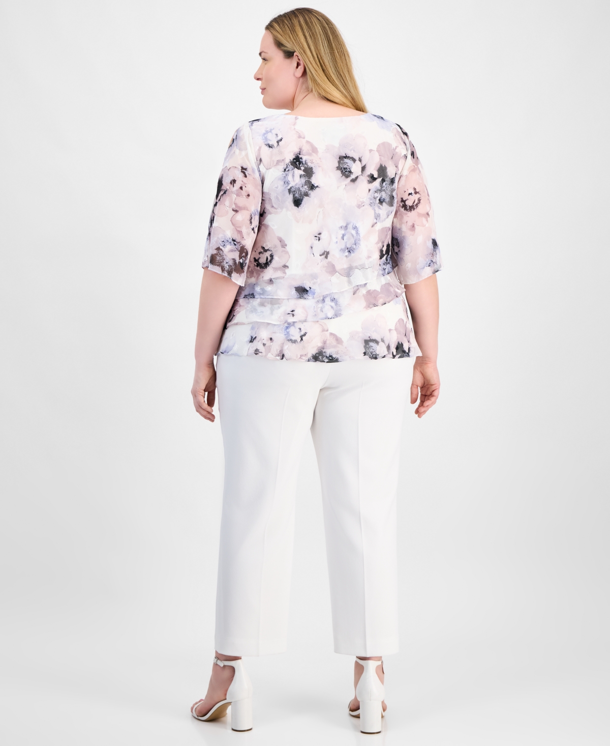 Alex Evenings Plus Size Tiered Floral Chiffon Top In Ivory Multi