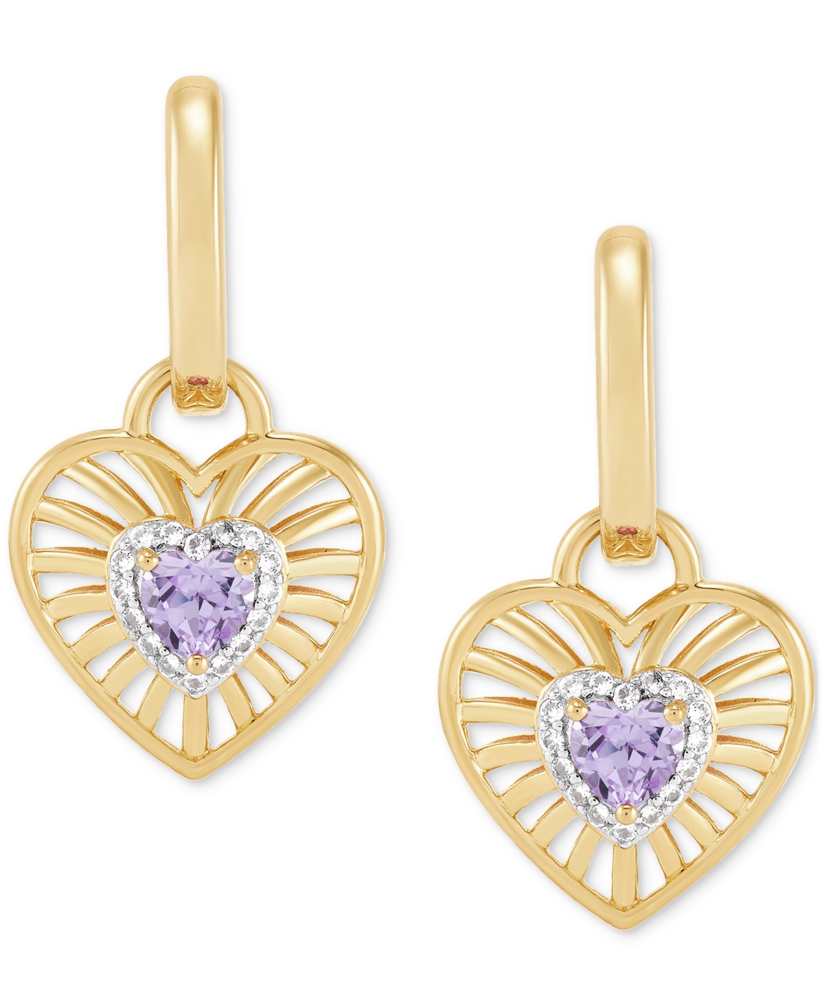 Macy's Amethyst Or Garnet (1/2 Ct. T.w.) & White Topaz (1/8 Ct. T.w.) Heart Drop Earrings In 14k Yellow Gol In Amethyst