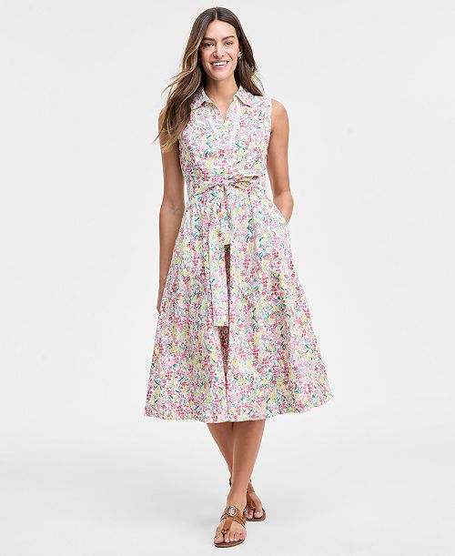 alfani Tommy Hilfiger Women's Floral Lace-Trim Shirtdress Women's Fashion Shoes & Accessories