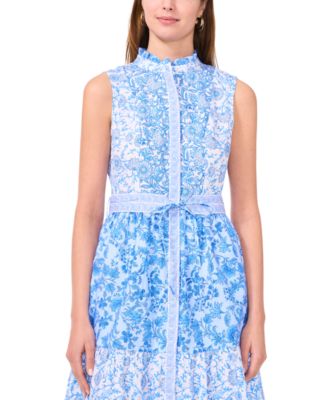 MSK Women's Printed Cotton Button-Front Sleeveless Midi Dress