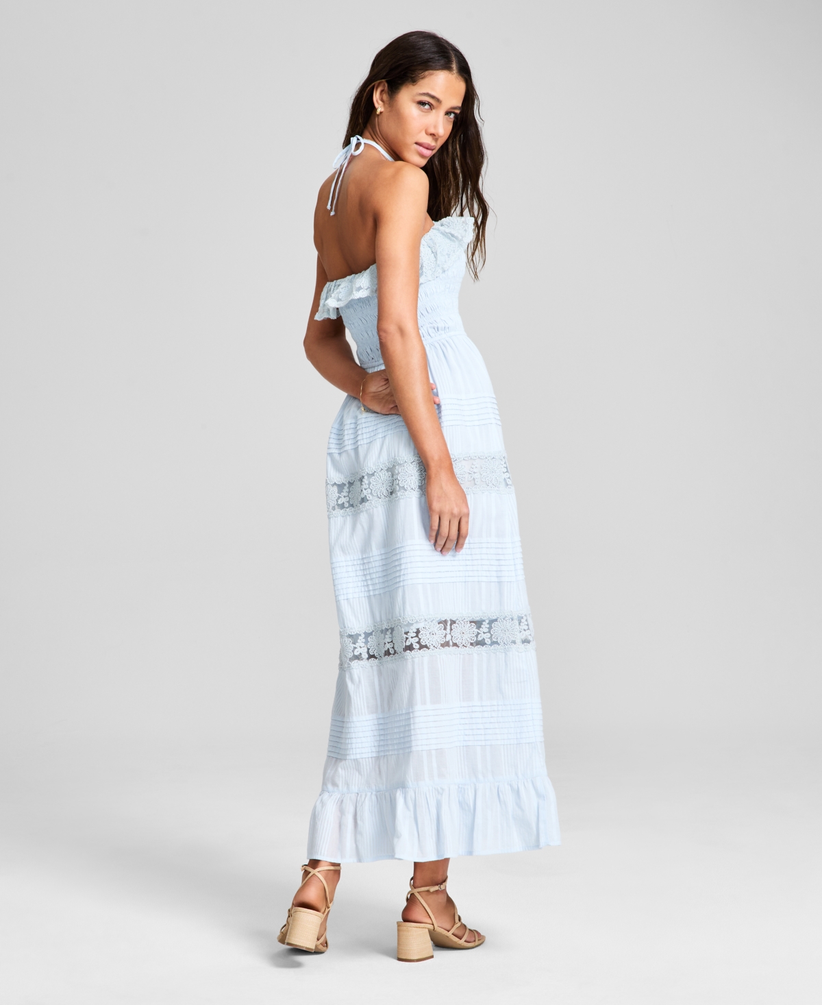 Shop And Now This Women's Cotton Lace-detail Fit & Flare Maxi Dress, Exclusively At Macy's