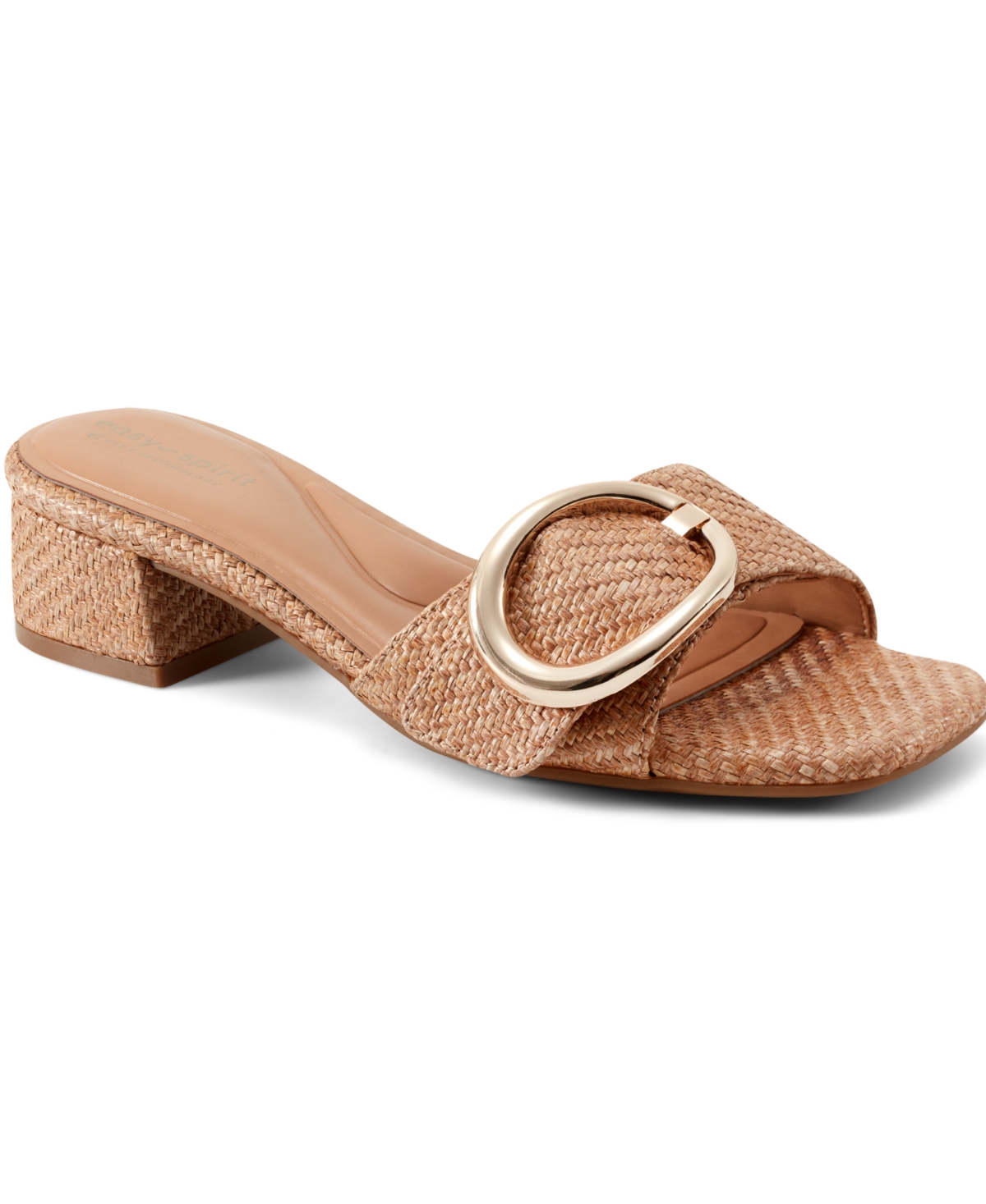 Shop Easy Spirit Women's Roxana Eflex Buckle Block Heel Sandals In Caramel Raffia