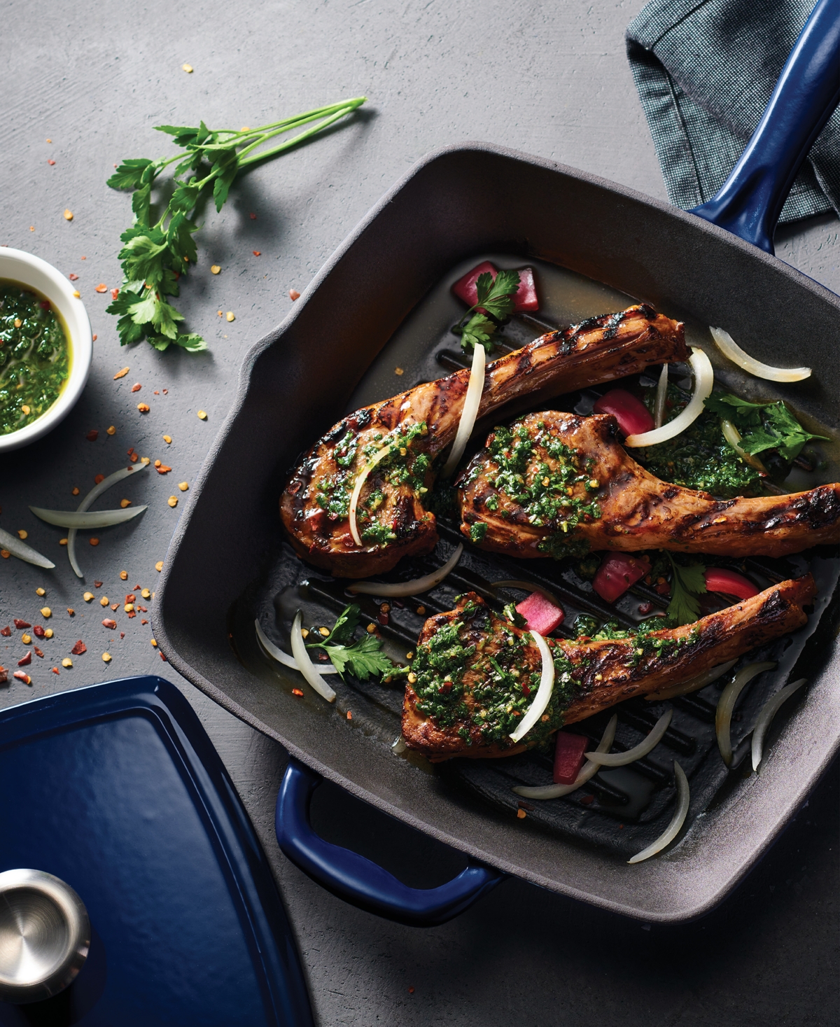 Tramontina Enameled Cast Iron 11" Grill Pan With Press In Navy