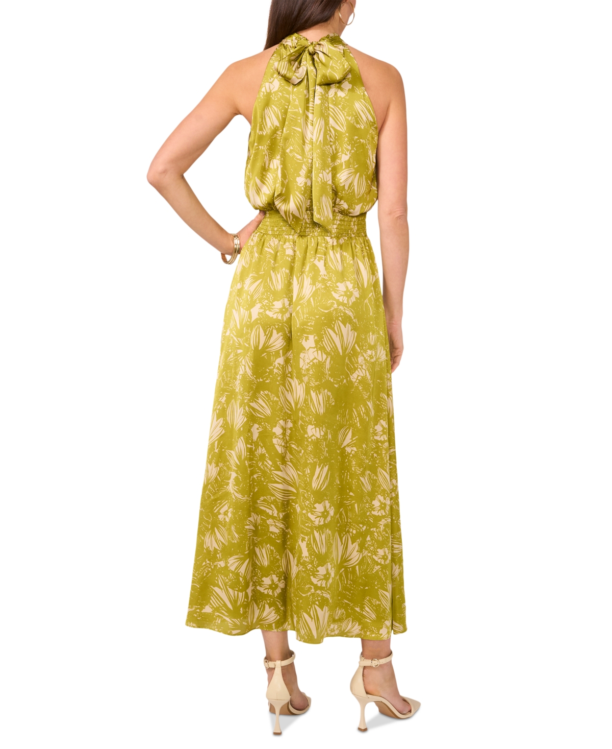 Vince Camuto Print Smocked Waist Sleeveless Maxi Dress In Green Oasis