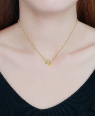 Cubic Zirconia Heart Pendant Necklace (3/8 ct. t.w.) in 18k Gold-Plated Sterling Silver, 16" + 2" extender, Exclusively at Macy's