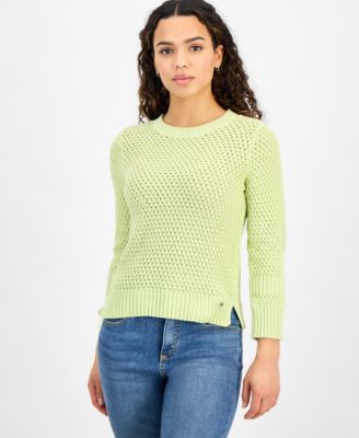 DKNY Jeans - Petite Cotton Open-Stitch Vented-Hem Sweater