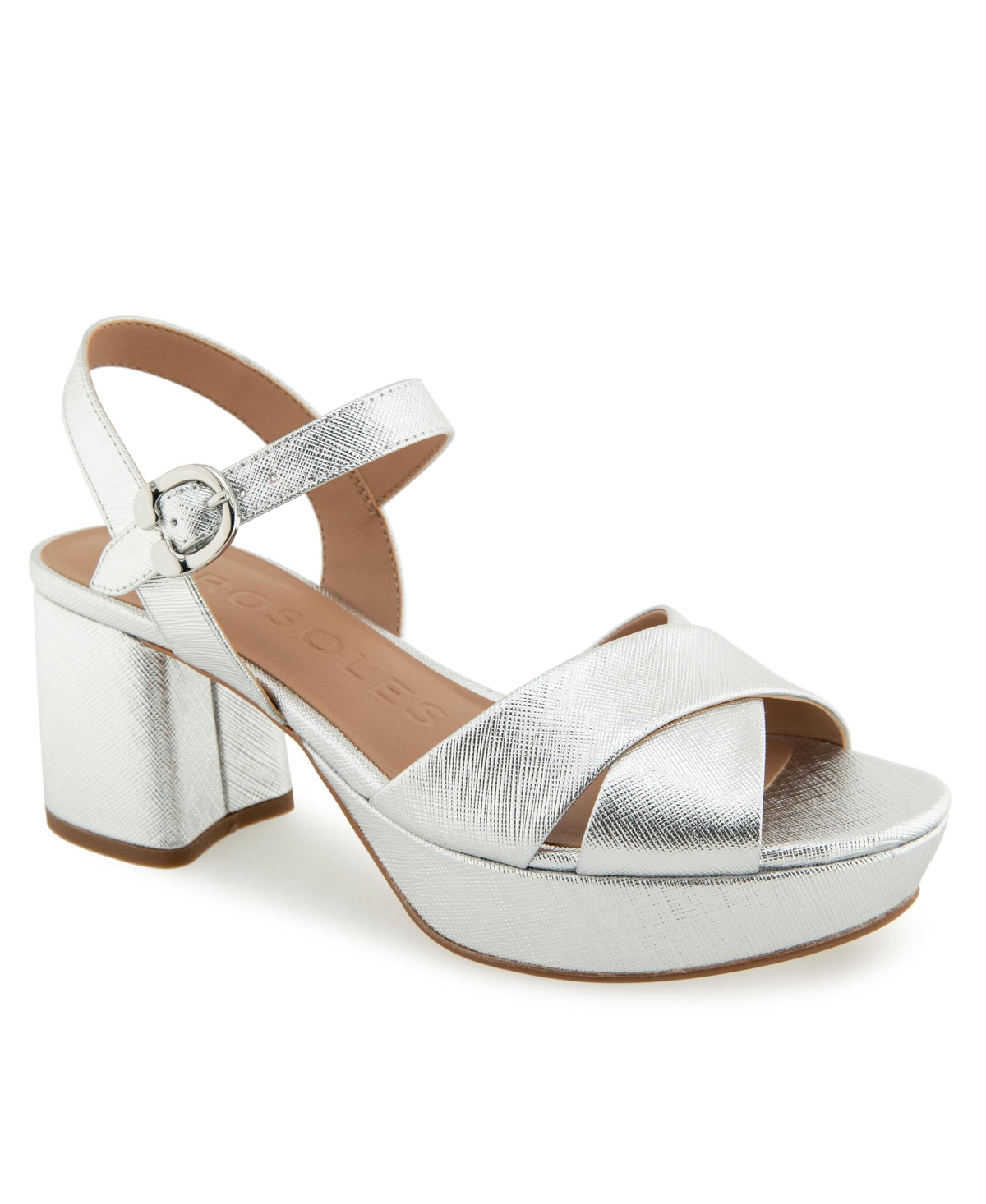 Women's Cosmos Round Toe Platform Sandals - Silver Metallic Textured Faux Leather