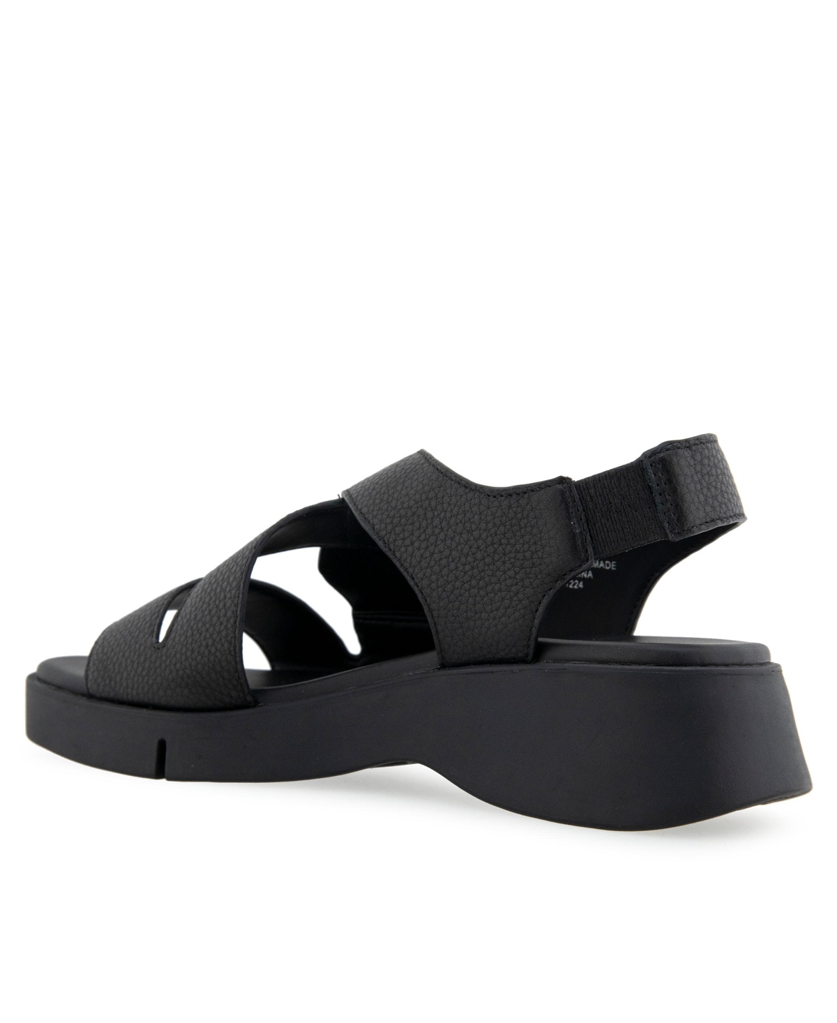 Shop Aerosoles Women's Fez Round Toe Flatform Sandals In Black Pebbled Leather