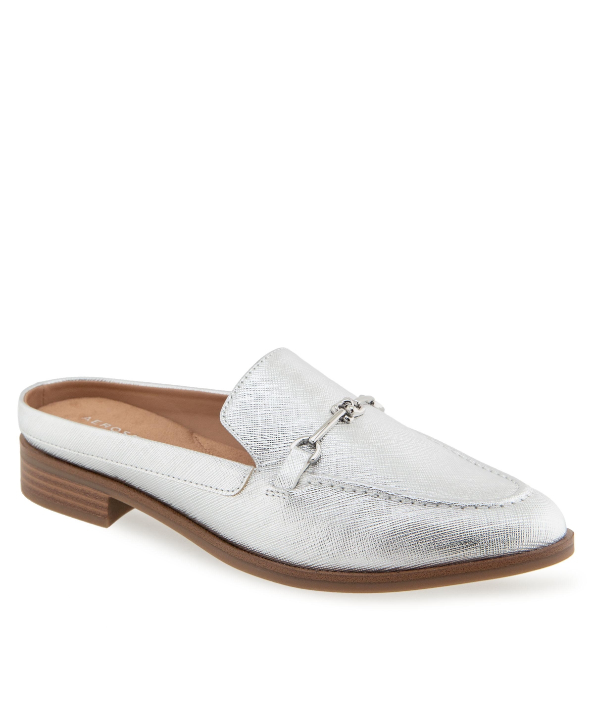Shop Aerosoles Women's Erik Pointed Toe Flat Mules In Silver Metallic Textured Faux Leather
