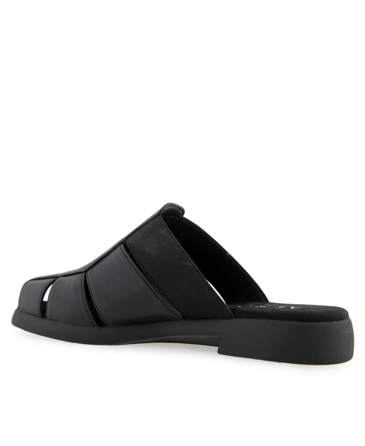 Shop Aerosoles Women's 4ever Almond Toe Flat Mule In Black Faux Leather
