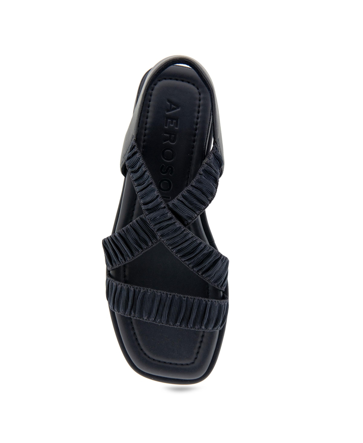 Shop Aerosoles Women's Bora Wedge Sandals In Navy Rouched Elastic Fabric