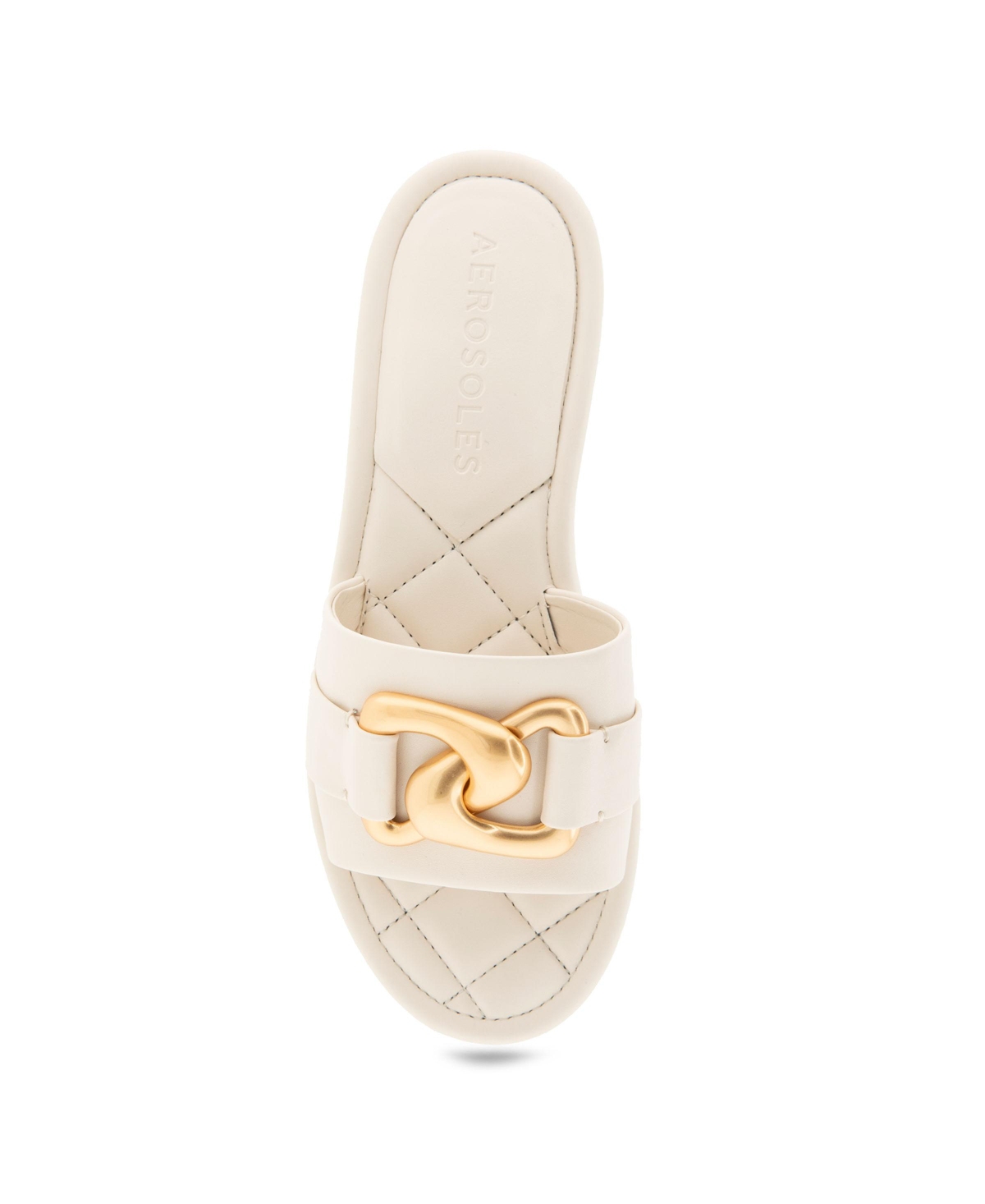 Shop Aerosoles Women's Big Charm Slide Open Toe Sandals In Eggnog Faux Leather