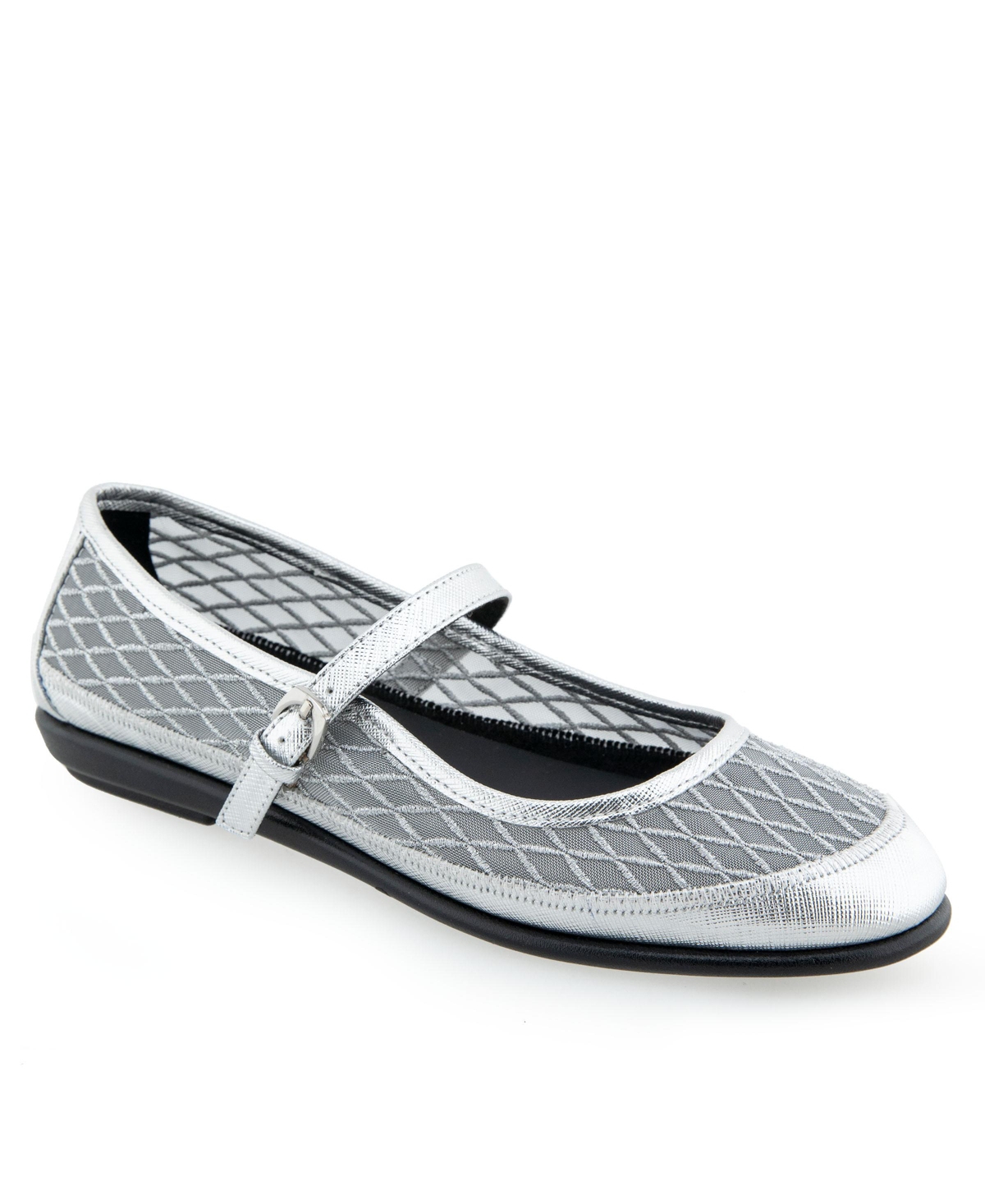 Aerosoles Baylee Mesh Mary Jane Flat In Silver Mesh Fabric