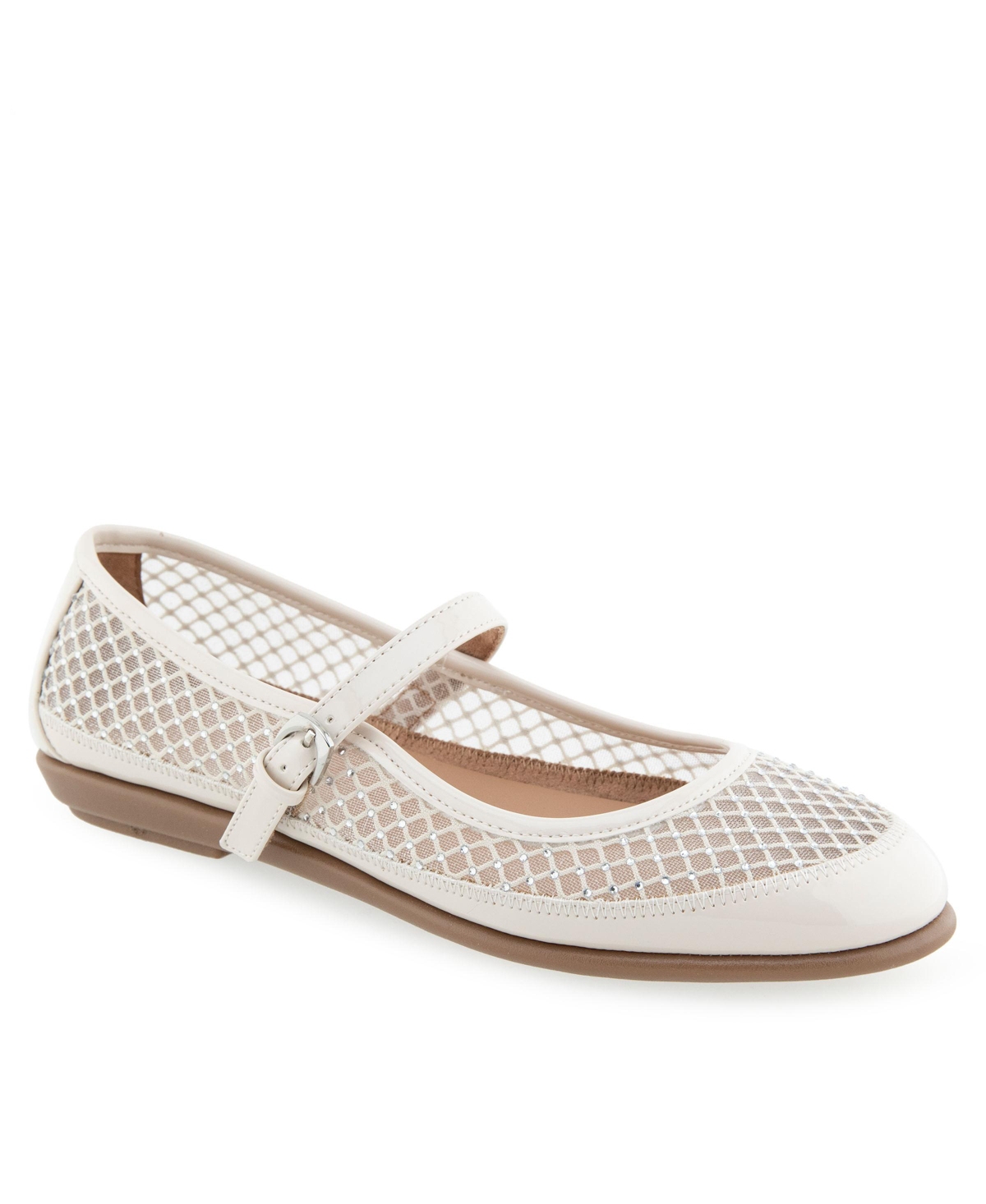 Aerosoles Baylee Mesh Mary Jane Flat In Crystal,eggnog Mesh Fabric