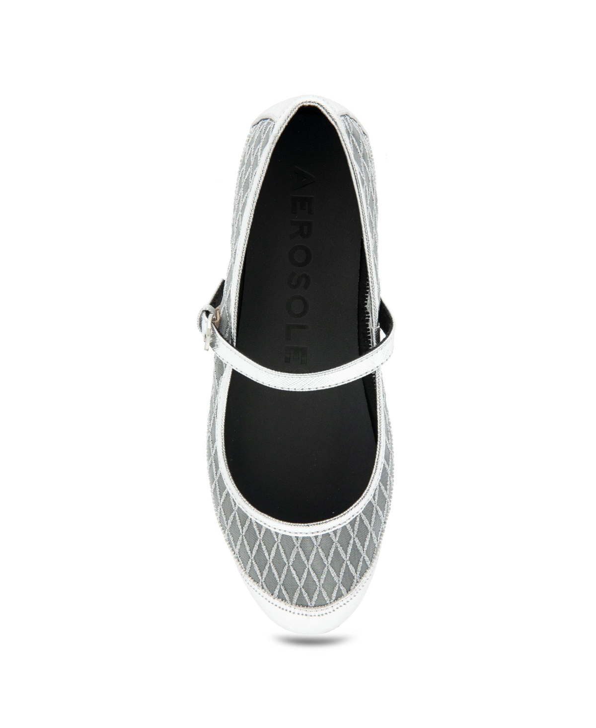 Shop Aerosoles Women's Baylee Round Toe Mary Jane Flats In Silver Mesh Fabric