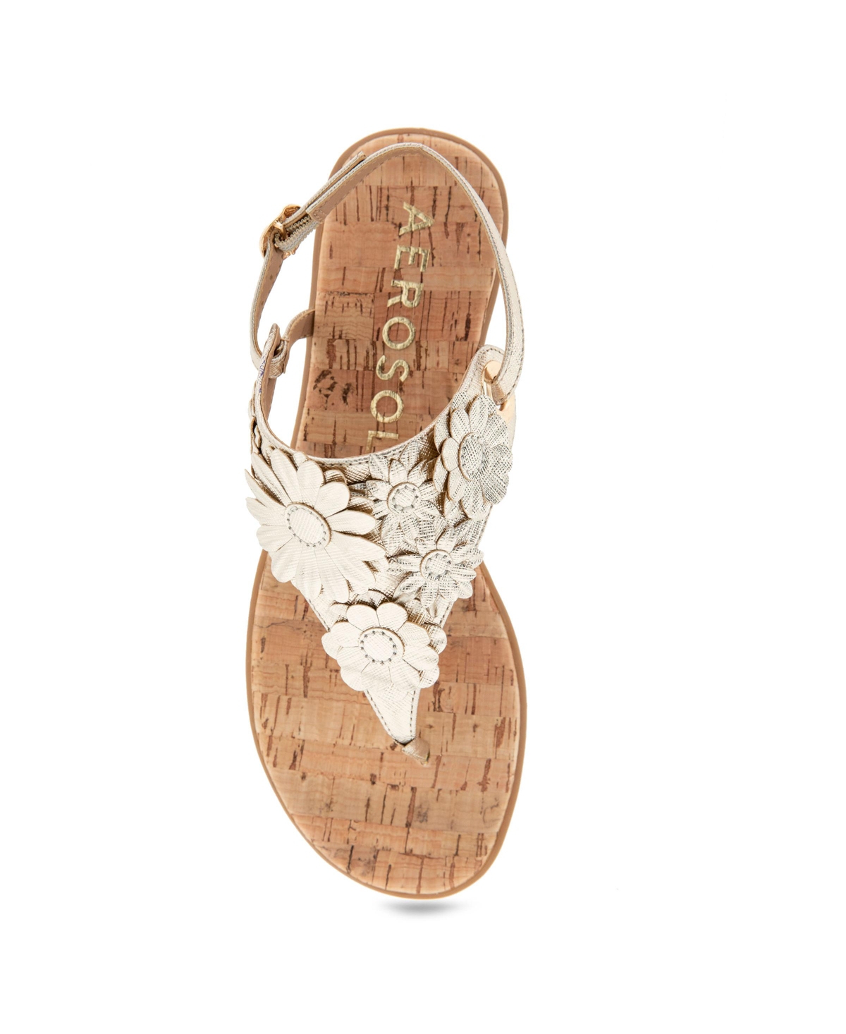 Shop Aerosoles Women's Connie Round Toe Flat Sandals In Gold Metallic Textured Faux Leather