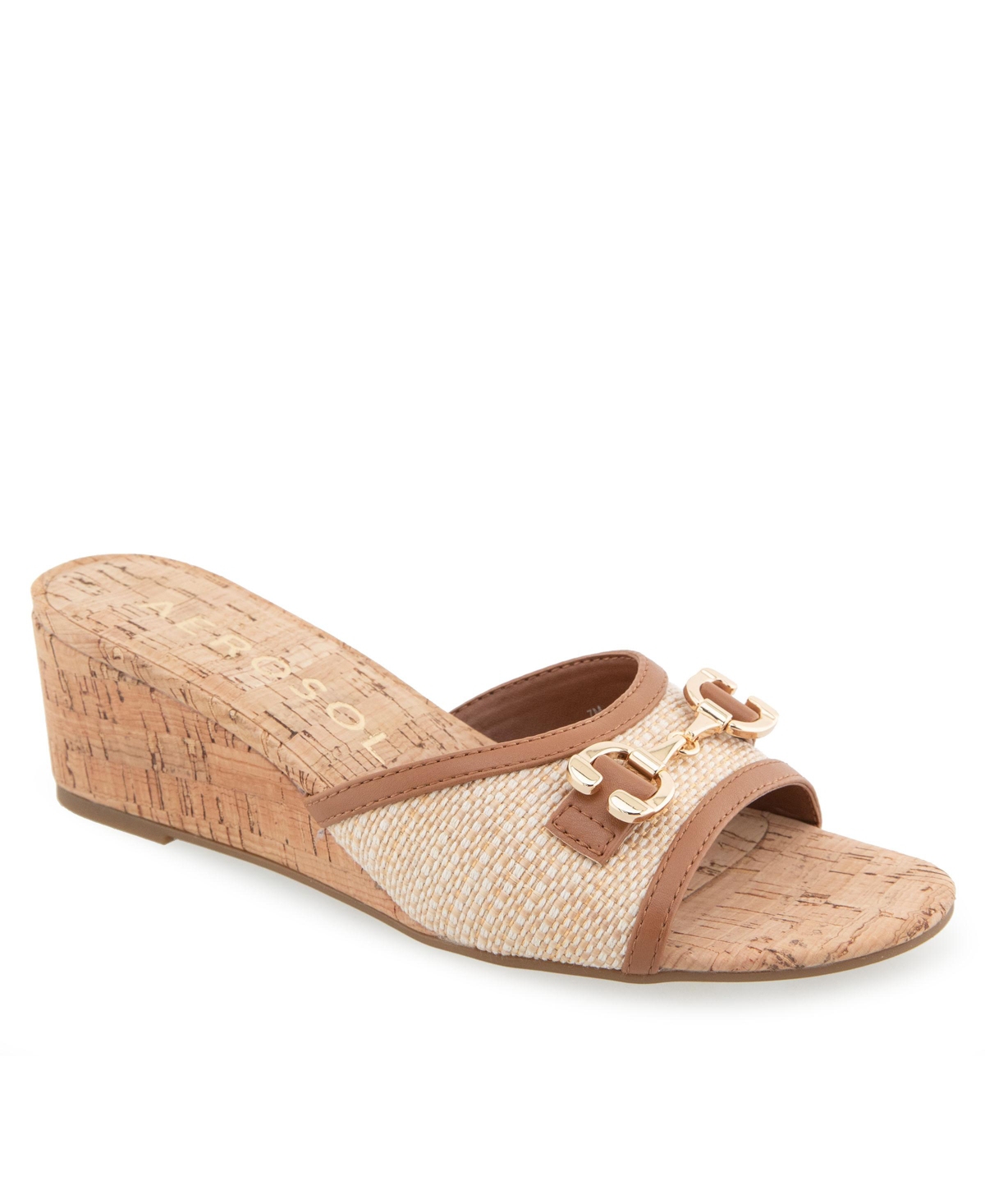 Shop Aerosoles Women's Wava Round Toe Wedge Sandals In Natural,tan Raffia