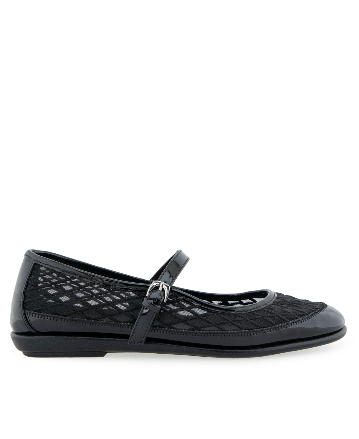 Shop Aerosoles Women's Baylee Round Toe Mary Jane Flats In Black Mesh Fabric
