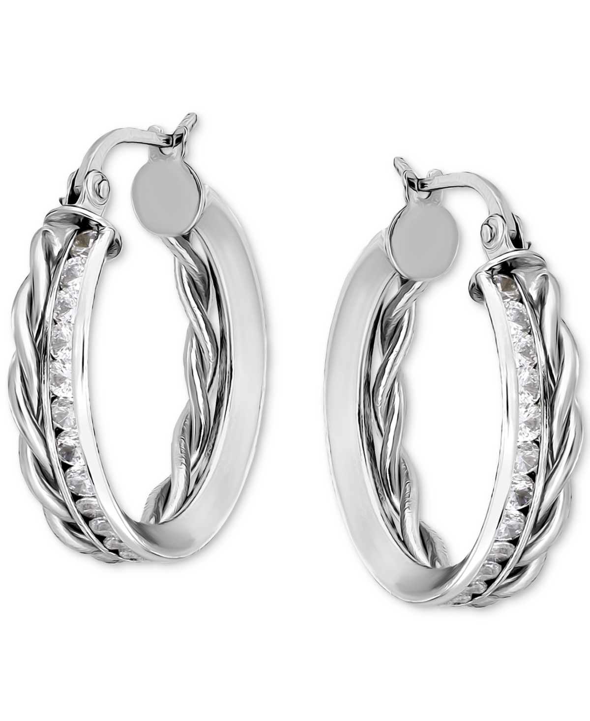 Giani Bernini Cubic Zirconia Channel-set Hoop Earrings (3-1/4 Ct. T.w.) In 18k Gold Over Sterling Silver In Silver
