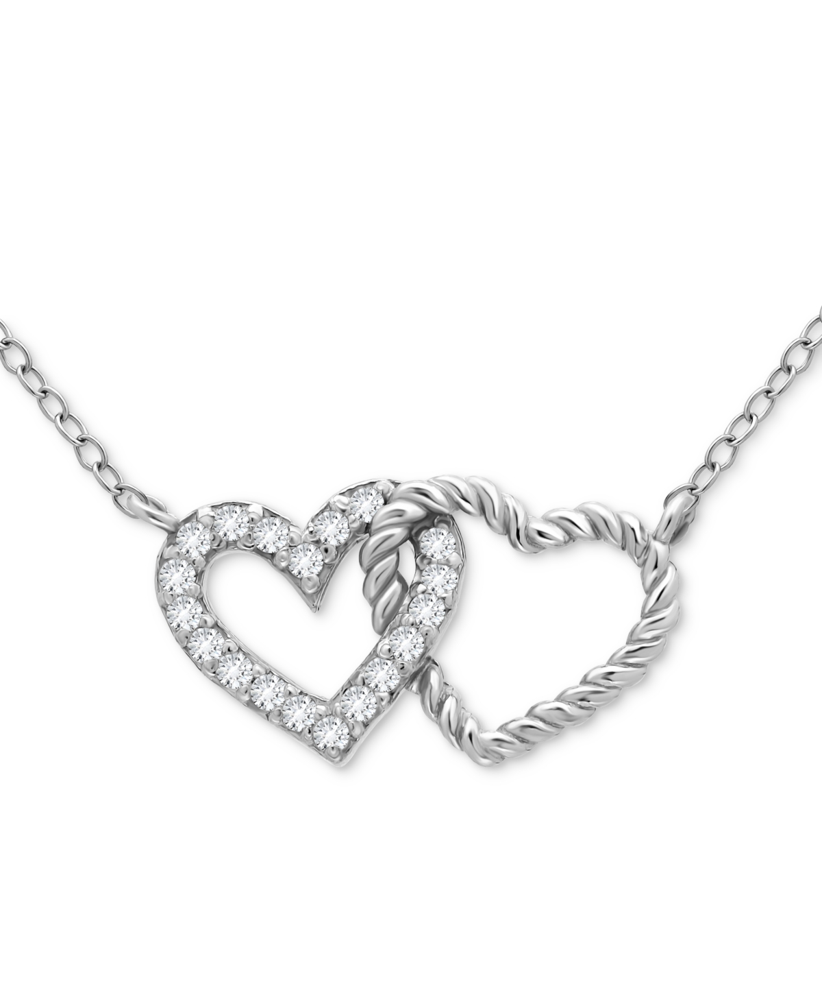 Giani Bernini Cubic Zirconia Double Heart Necklace (1/4 Ct. T.w.) In Sterling Silver, 16" + 2" Extender In Silver