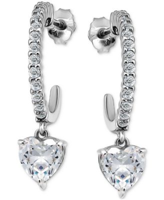 Cubic Zirconia Heart Hoop Earrings (3-1/20 ct. t.w.) in 18k Gold over Sterling Silver