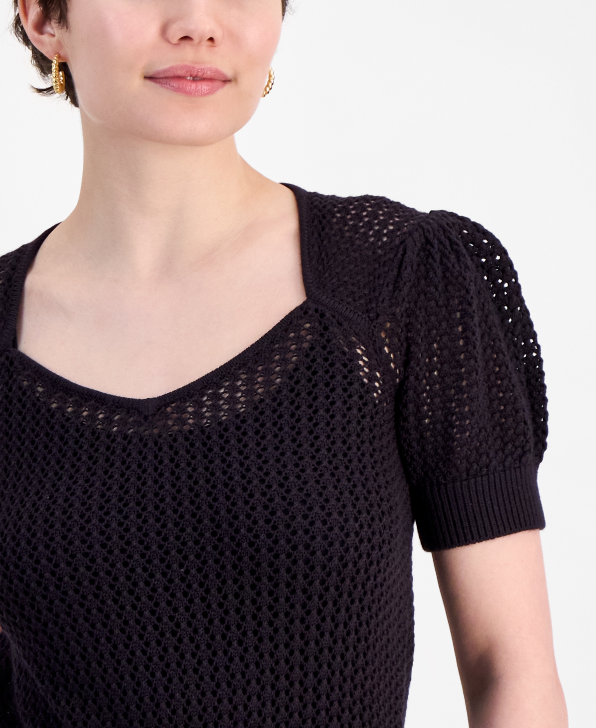 7 For All Mankind Open Knit Sweater In Nylon Black