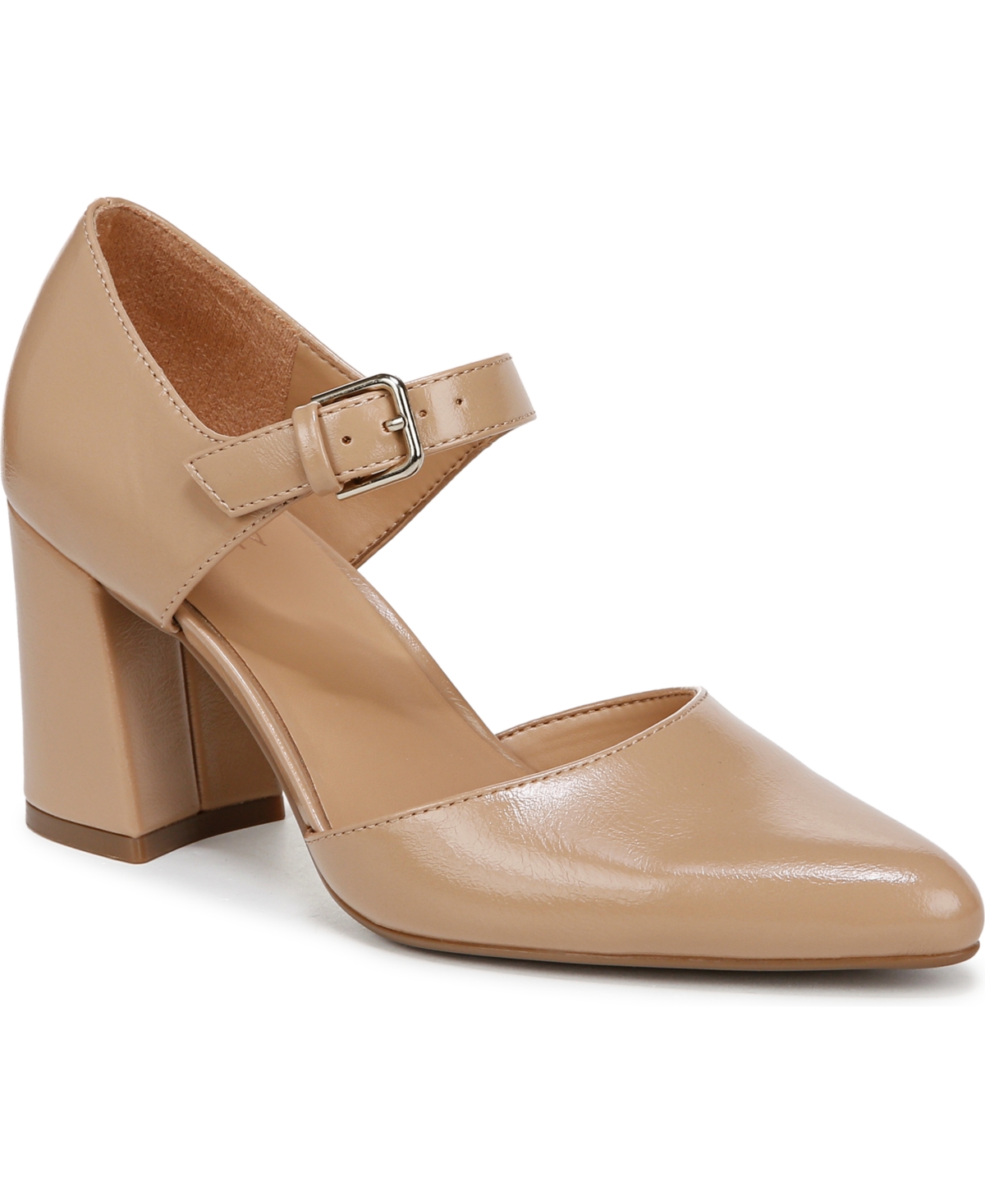 Women's Pixie Mary Jane Pointed Toe Block Heel Pumps - Taupe Faux Leather