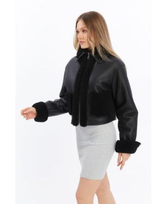Women's Cropped Black Shearling Jacket