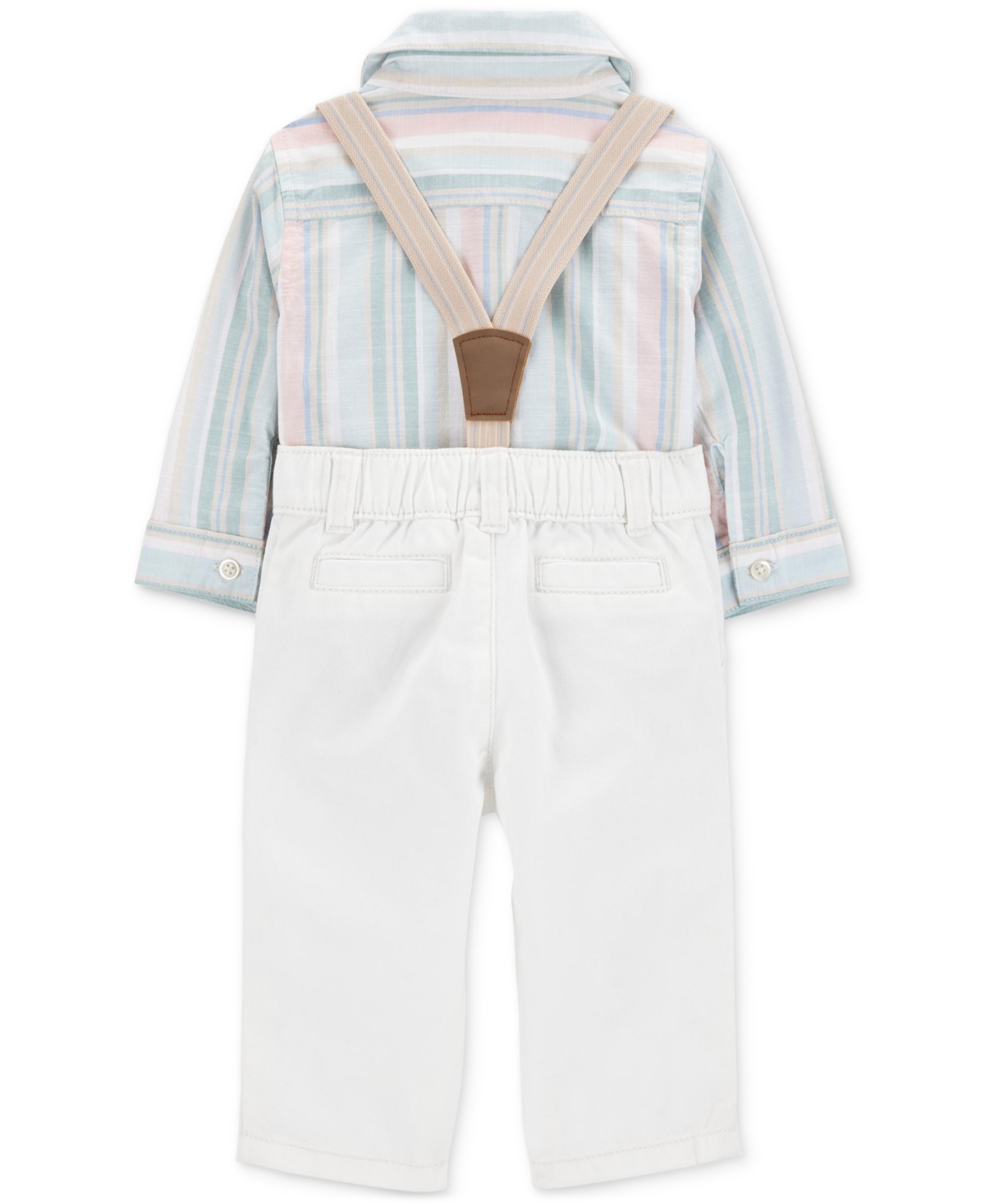 Carter's Baby Boys 3-pc. Button-front Bodysuit, Pants, & Suspenders Pants Set In White Multi