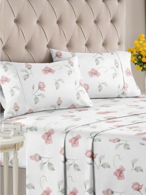 4 Piece Microfiber Floral Sheet Set - Queen