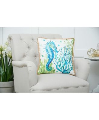 Nautical Seahorse Embroidered Accent Throw Pillow, 18" x 18"