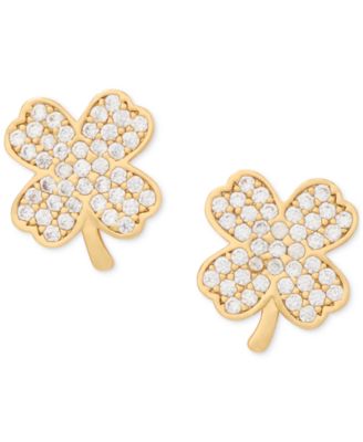kate spade new york - Lucky Charm Gold-Tone Pav&eacute; Crystal Clover Stud Earrings