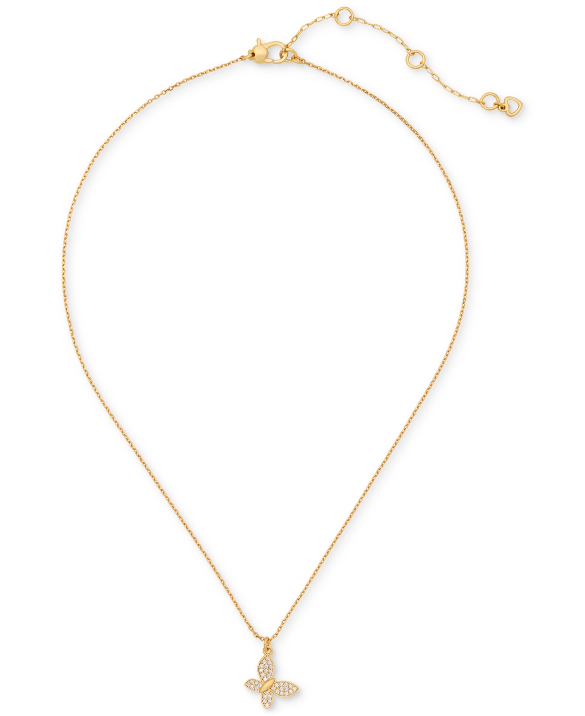 Kate Spade Lucky Charm Gold-tone Pave Crystal Butterfly Pendant Necklace, 16" + 3" Extender In Clear,gold.