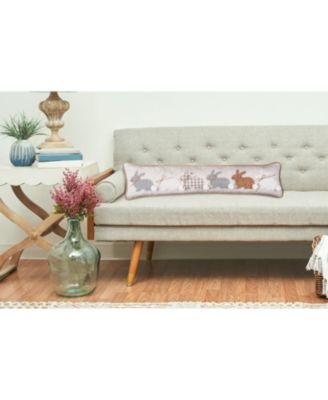 Spring Easter Bunnies Rabbits w/ Tufted Tails Long Decorative Accent Pillow, 9" x 36"