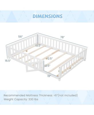 Montessori Bed Frame with Full-length Guardrails Safety Door and Latch