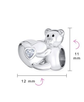 Valentine Heart Teddy Bear CZ Charm Bead Tween Daughter Sterling Silver Bracelet