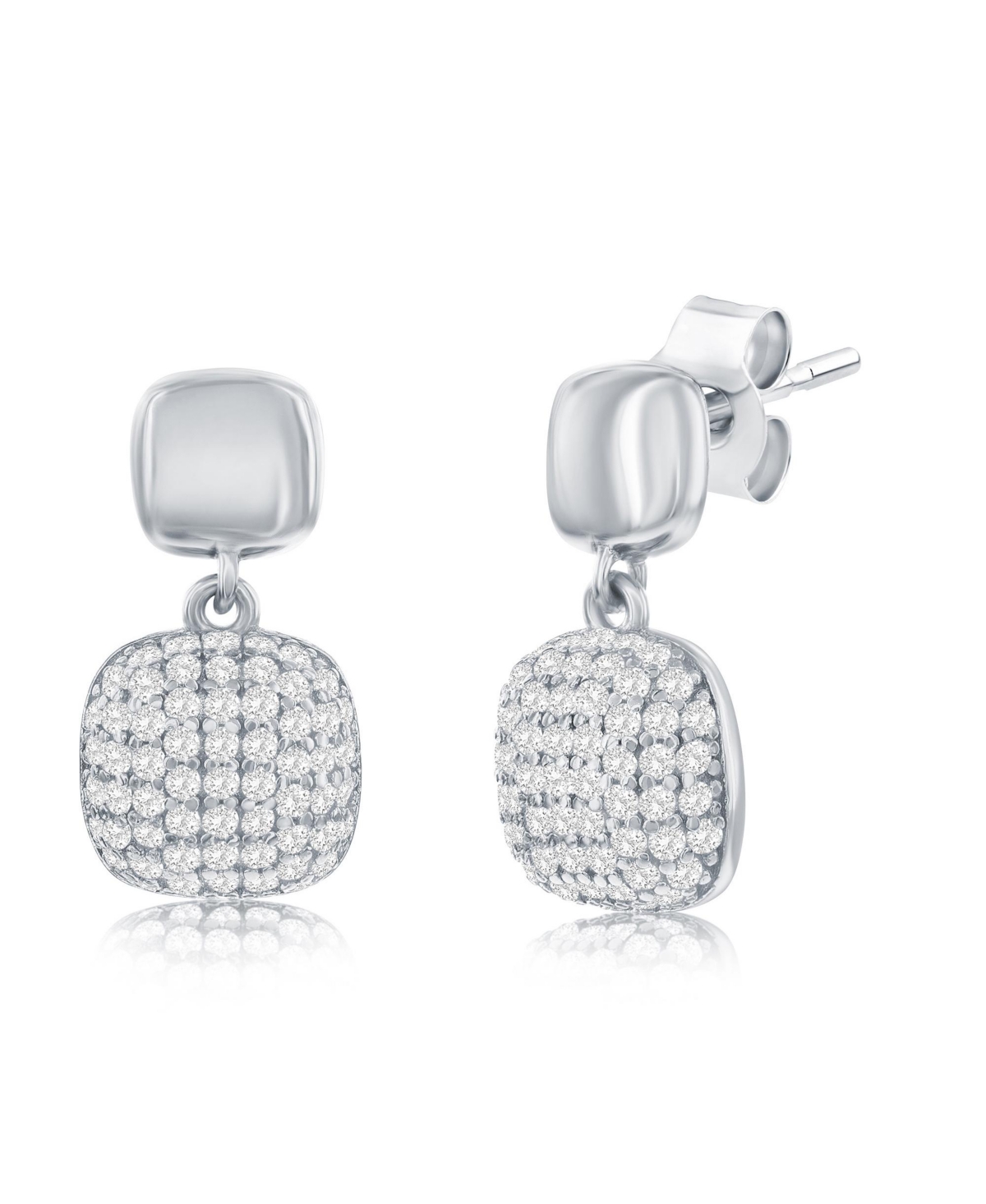 Sterling Silver, Polished & Cz, Double Square Earrings - Gold