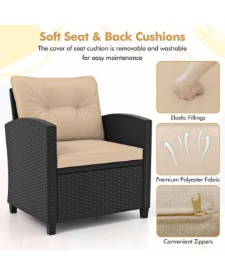 3 PCS Patio Furniture Set w/Tempered Glass Coffee Table Washable Cushions